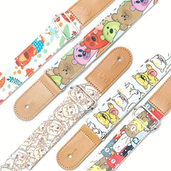 Cartoon Cotton Guitar Strap Adjustable Leather End