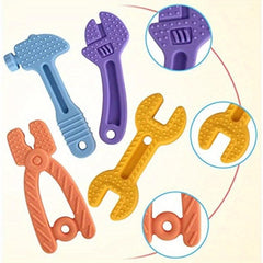 4 Pcs Silicone Teething Toys for Babies, Hammer Spanner Wrench Pliers Tools Set