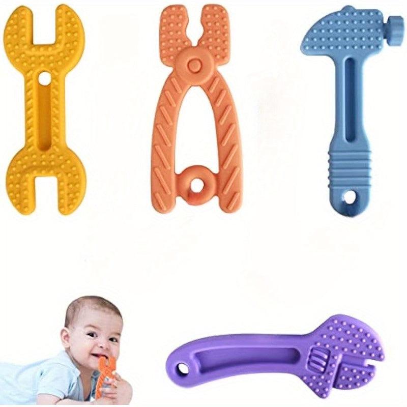 4 Pcs Silicone Teething Toys for Babies, Hammer Spanner Wrench Pliers Tools Set
