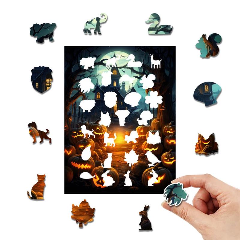 Halloween Witch Castle Wooden Puzzles Unique Shape High Puzz