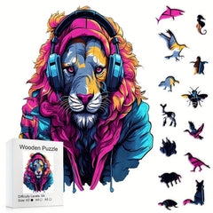 Colorful Lion Head Wooden Puzzle - Creative Alien Party Game
