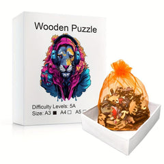 Colorful Lion Head Wooden Puzzle - Creative Alien Party Game