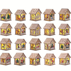Wooden Puzzle Hut Christmas Ornament LED Lighting Luminous Wooden Hut
