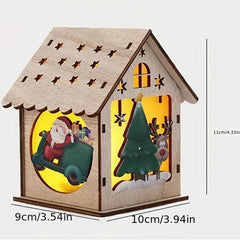 Wooden Puzzle Hut Christmas Ornament LED Lighting Luminous Wooden Hut
