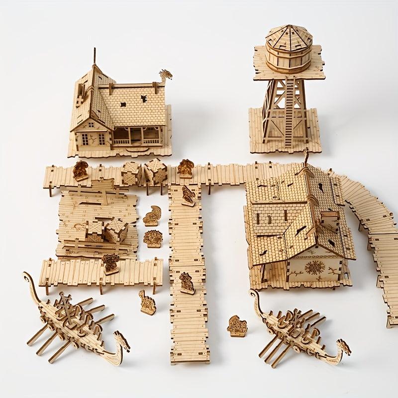3D Wooden Puzzle Fishing Village House Model Toy