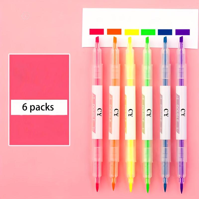 6 Dual Ended Marker Highlighters - Essential for Internet Stars & Students