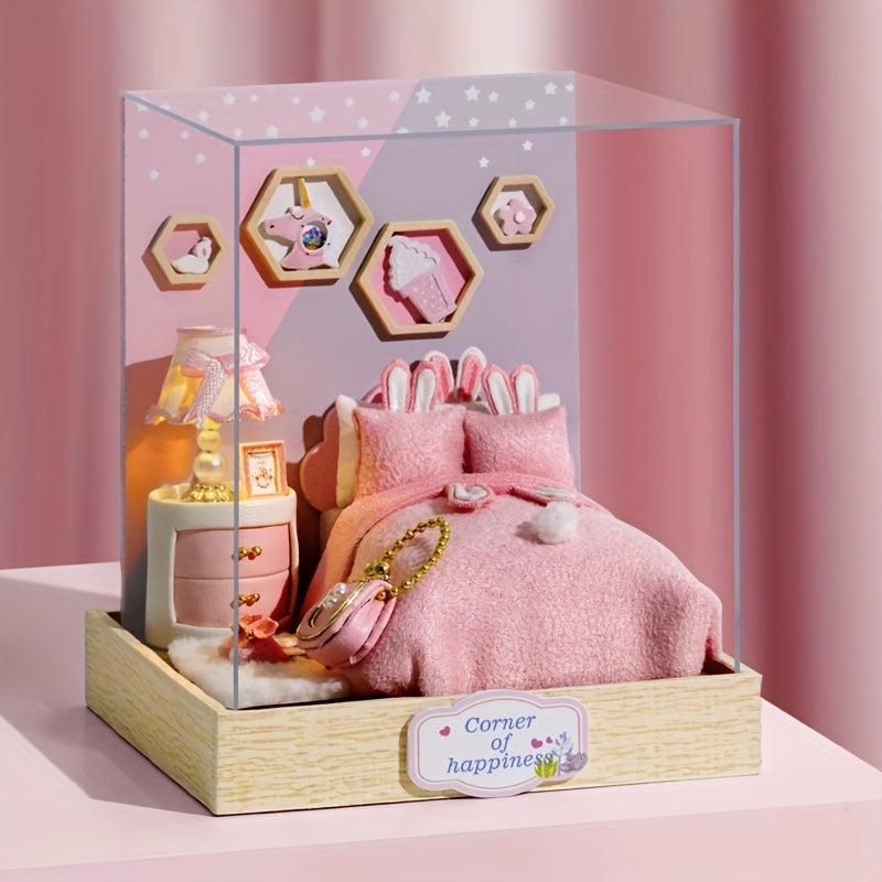 Mini Doll House Kit DIY 3D Puzzle w/ Furniture & Dust Cover