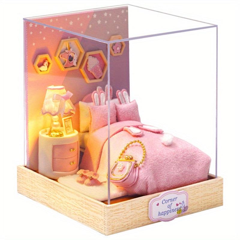 Mini Doll House Kit DIY 3D Puzzle w/ Furniture & Dust Cover