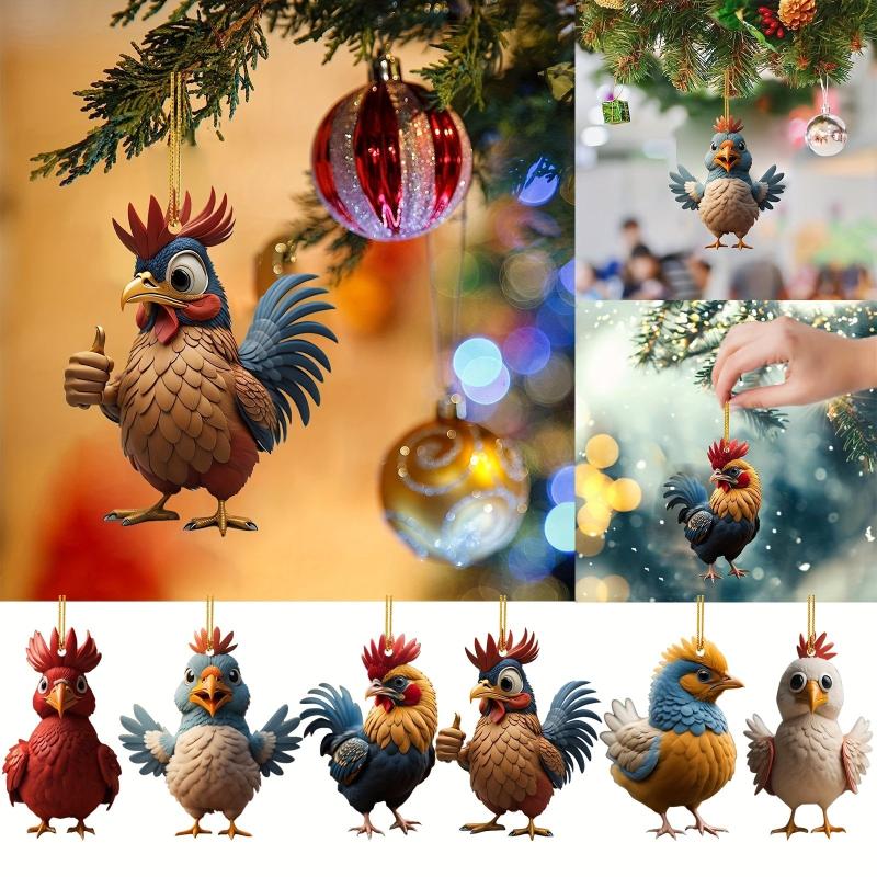 Rooster Series Christmas Tree Pendant Acrylic Decorations Toy