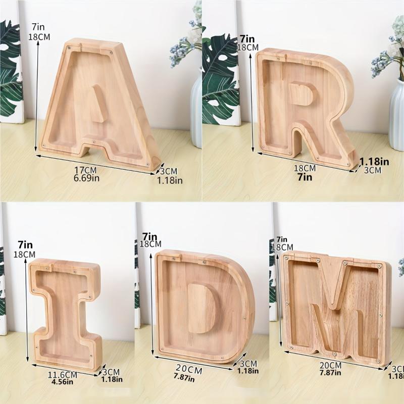 Wooden Alphabet Coin Bank Savings Jar for Kids