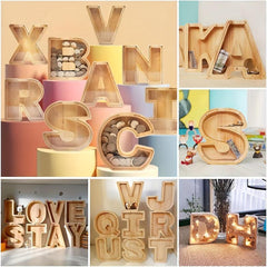 Wooden Alphabet Coin Bank Savings Jar for Kids