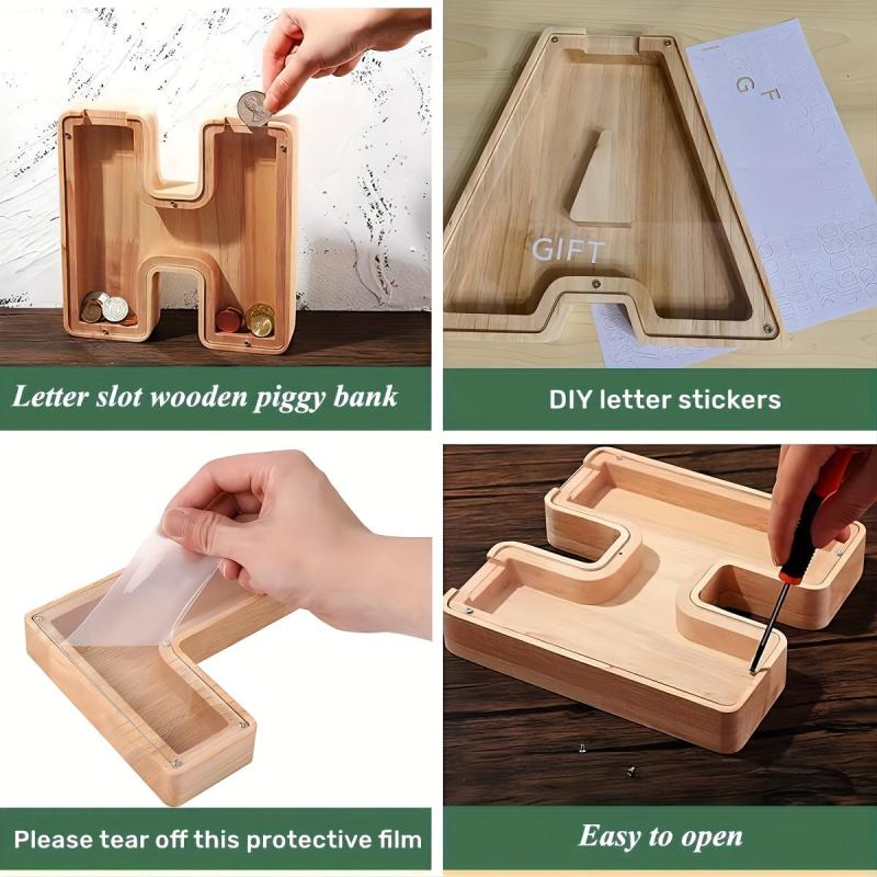Wooden Alphabet Coin Bank Savings Jar for Kids