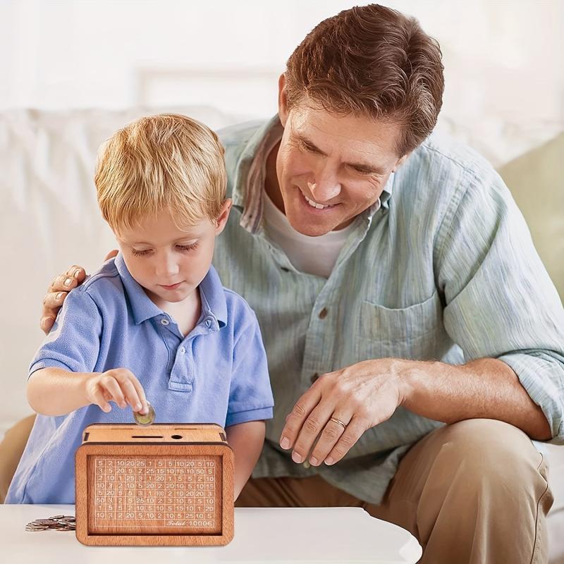 Wood Piggy Bank Money Box with Saving Goal & Numbers