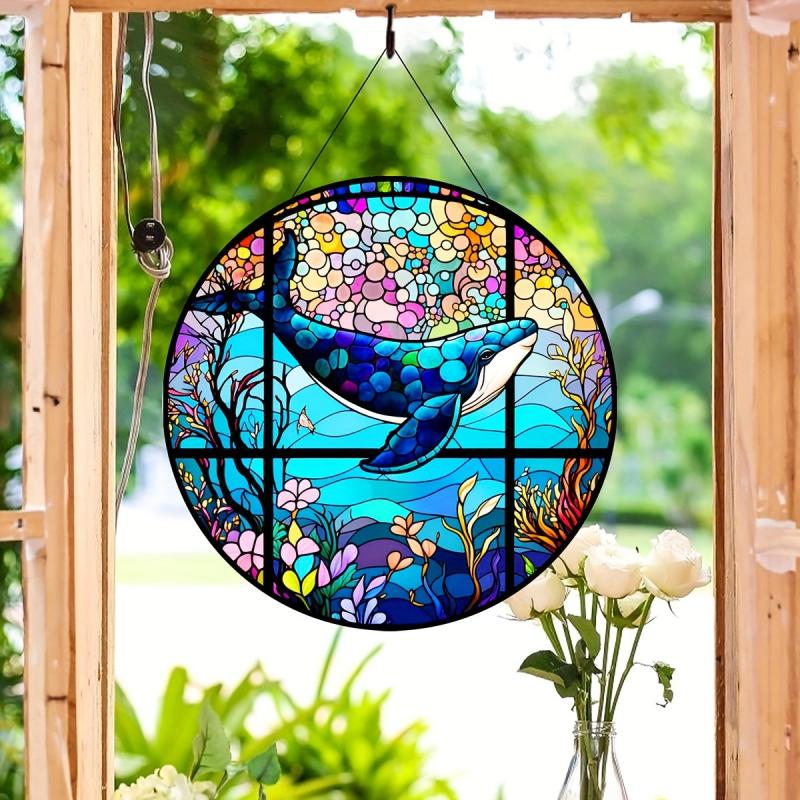 Sea Whale Coral Flower Memorial Suncatcher Window Hanging Decor