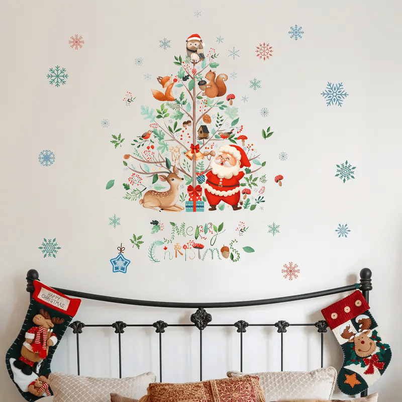 Christmas Window Stickers Santa Theme Decor Waterproof Removable Clings