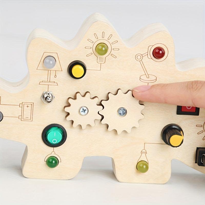 Wooden Dinosaur Busy Board - Montessori Sensory Toy