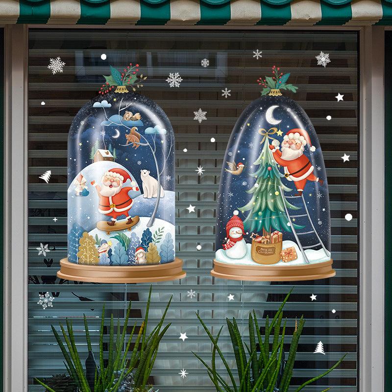 Christmas Decoration Stickers Snowman Wreath Xmas Year Door Wall Party Decor