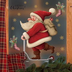 Christmas Wall Stickers: Santa Claus Skateboards Mall Window Decoration