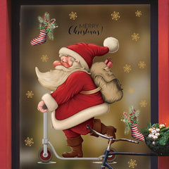 Christmas Wall Stickers: Santa Claus Skateboards Mall Window Decoration