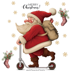Christmas Wall Stickers: Santa Claus Skateboards Mall Window Decoration