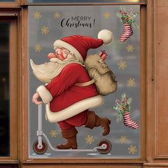 Christmas Wall Stickers: Santa Claus Skateboards Mall Window Decoration