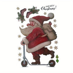 Christmas Wall Stickers: Santa Claus Skateboards Mall Window Decoration