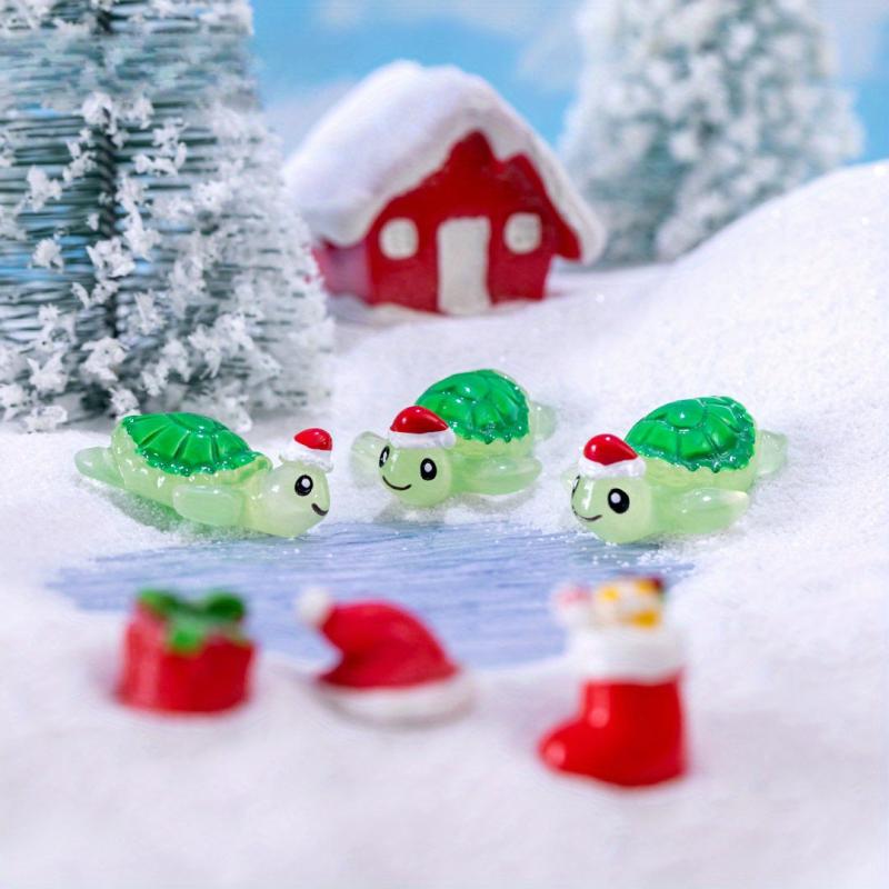 12pcs Mini Christmas Tortoise Figurines Resin Animals Cake Topper Garden Decor