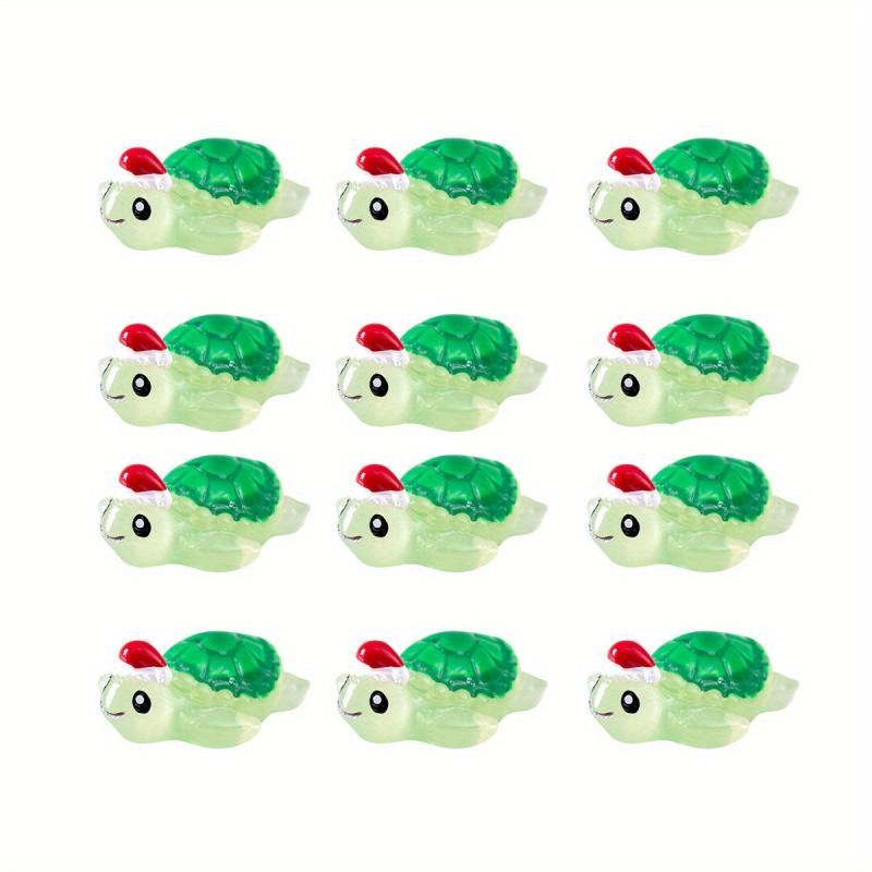 12pcs Mini Christmas Tortoise Figurines Resin Animals Cake Topper Garden Decor