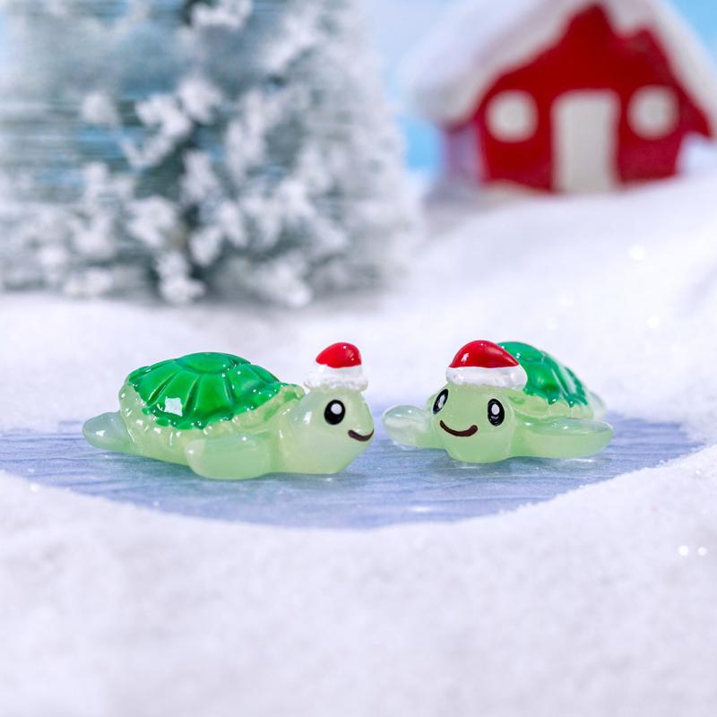 12pcs Mini Christmas Tortoise Figurines Resin Animals Cake Topper Garden Decor