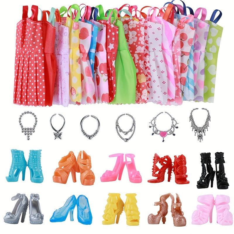 Doll Accessories Set - 26pcs Skirts, 10 Pairs Shoes, 6 Necklaces, Toys