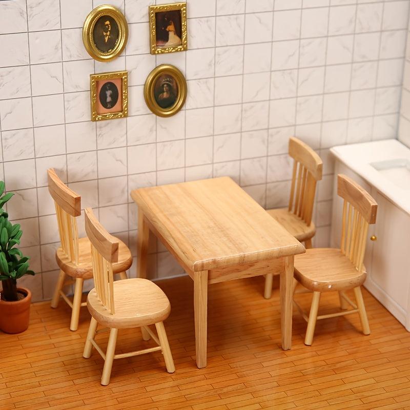 1:12 Dollhouse Furniture Wooden Chair Dining Table
