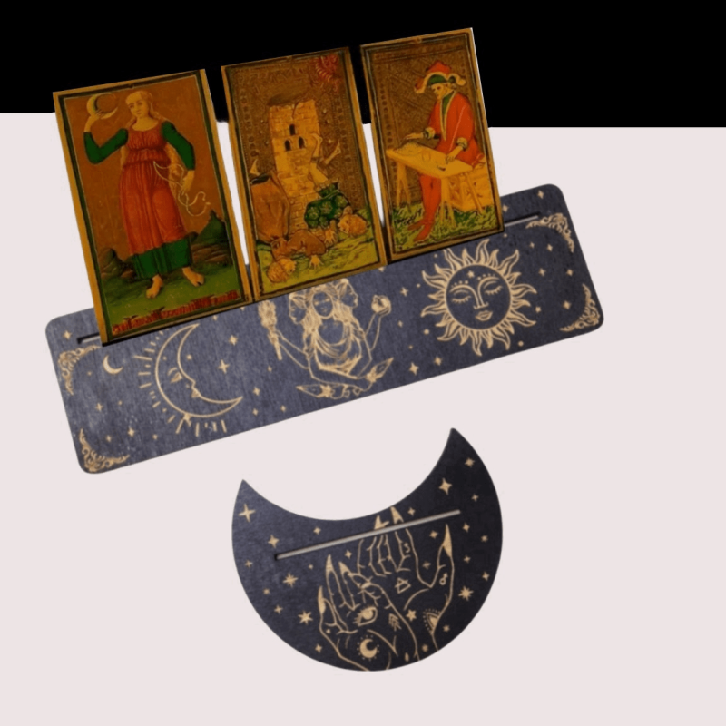 Moon & Rectangle Wooden Tarot Holders for Witch Divination - 2pcs Set