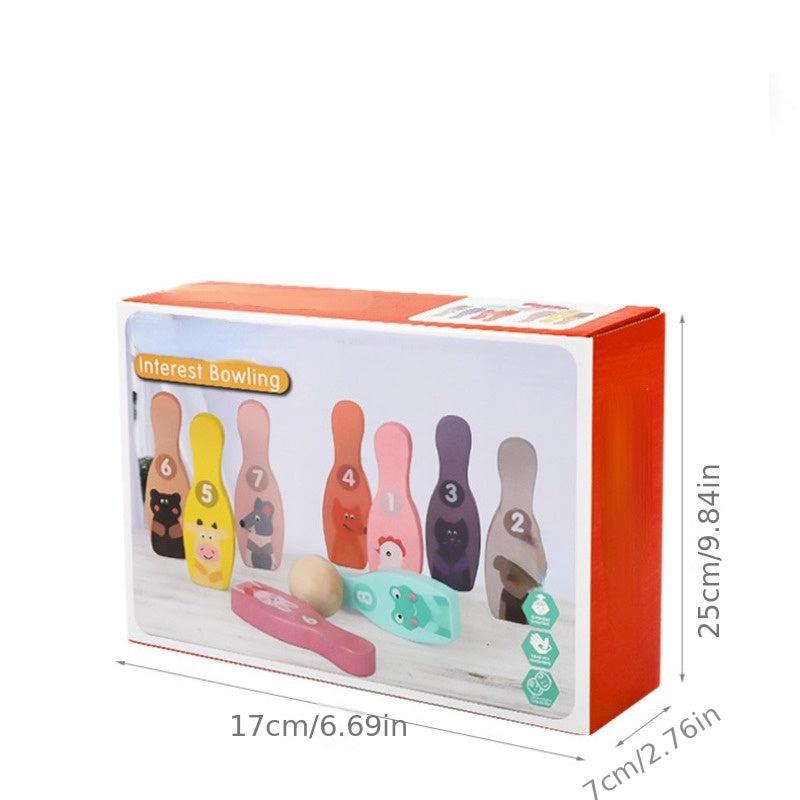Colorful Pattern Bowling Playset Interactive Fun Indoor Sports Wooden Toys