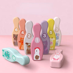 Colorful Pattern Bowling Playset Interactive Fun Indoor Sports Wooden Toys