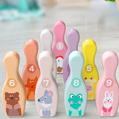 Colorful Pattern Bowling Playset Interactive Fun Indoor Sports Wooden Toys