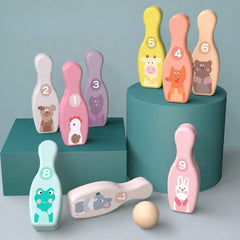 Colorful Pattern Bowling Playset Interactive Fun Indoor Sports Wooden Toys