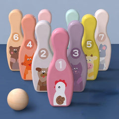 Colorful Pattern Bowling Playset Interactive Fun Indoor Sports Wooden Toys
