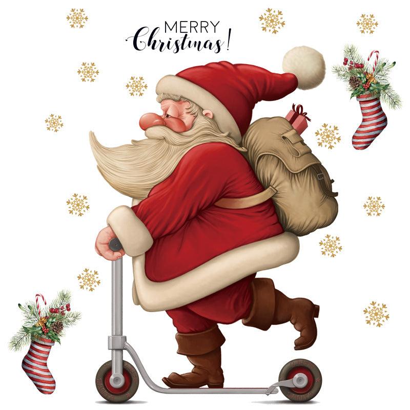 Christmas Wall Stickers Santa Claus Skateboards Mall Window Glass Removable PVC