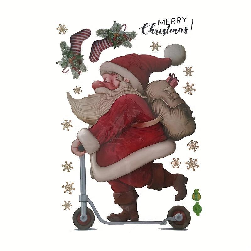 Christmas Wall Stickers Santa Claus Skateboards Mall Window Glass Removable PVC
