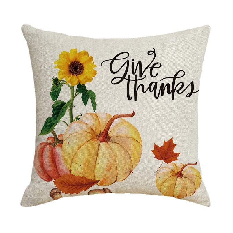 Thanksgiving Pillow Cover Sofa Cushion Linen Maple Leaf Pumpkin Pillowcase