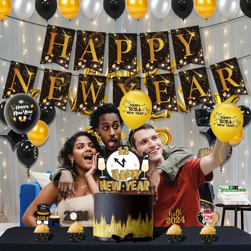52pcs Happy Year Decoration Kit & Golden Year Party Supplies Set