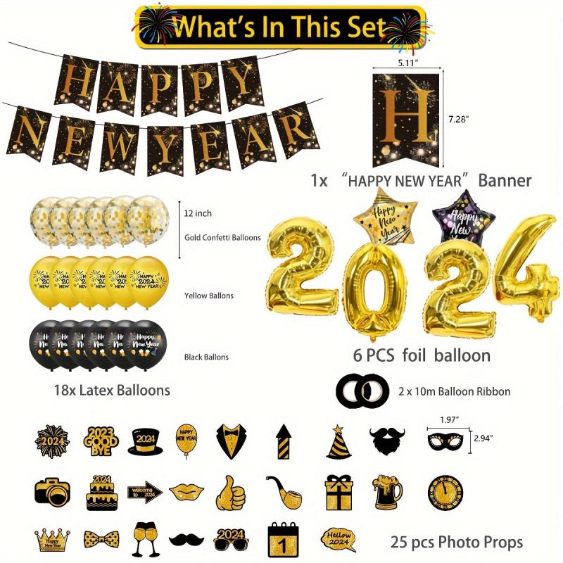 52pcs Happy Year Decoration Kit & Golden Year Party Supplies Set