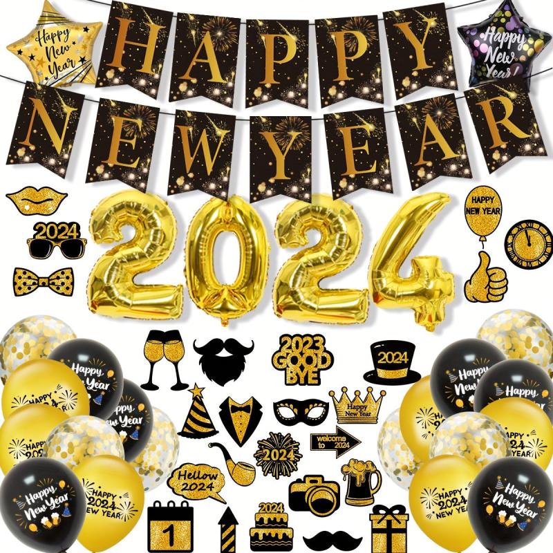 52pcs Happy Year Decoration Kit & Golden Year Party Supplies Set
