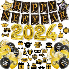 52pcs Happy Year Decoration Kit & Golden Year Party Supplies Set