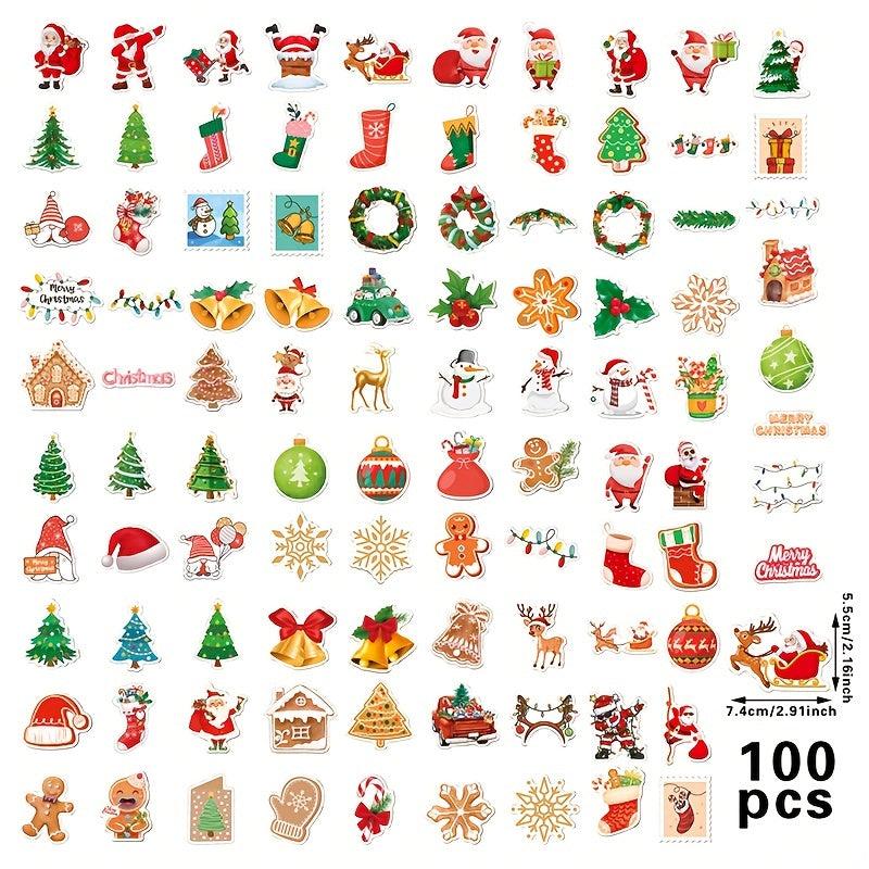100pcs Glittery Laser Christmas Stickers - Christmas Party Decoration