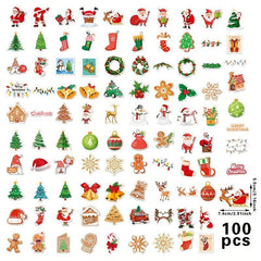 100pcs Glittery Laser Christmas Stickers - Christmas Party Decoration