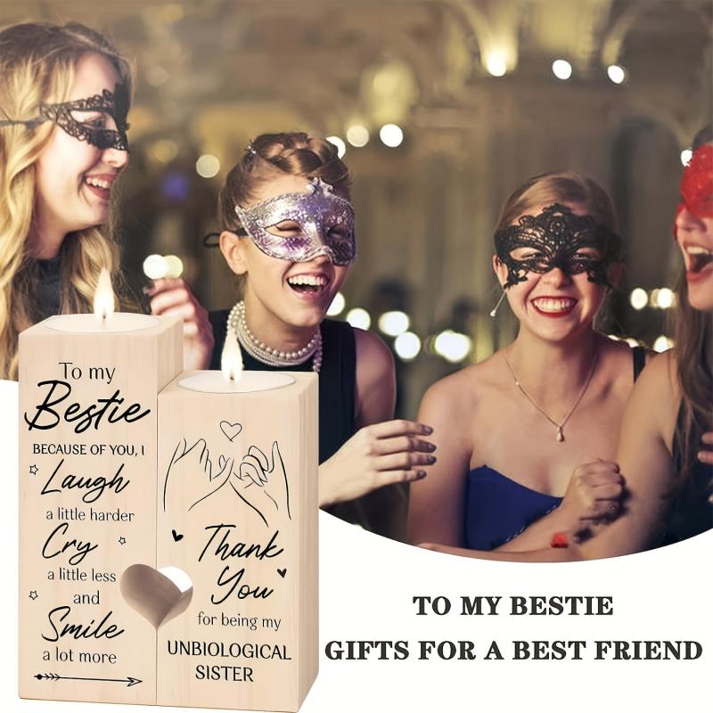 Printed Wooden Candlestick - Sister Friendship Gift