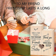 Printed Wooden Candlestick - Sister Friendship Gift