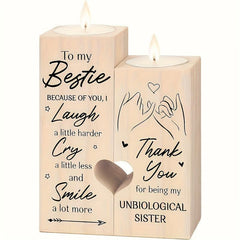 Printed Wooden Candlestick - Sister Friendship Gift