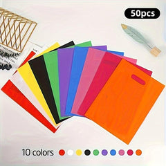 50pcs Colorful Plastic Party Gift Bags with Handles - Bulk Birthday Party Packs